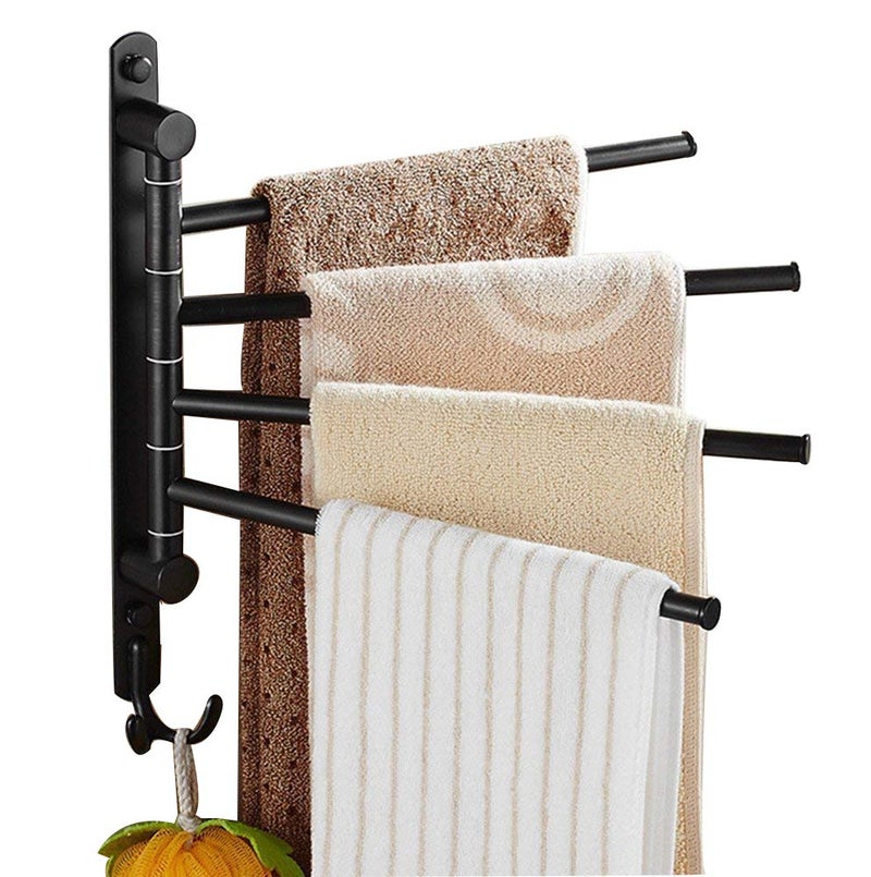 ELLO&ALLO Oil Rubbed Bronze Towel Bars for Bathroom Wall Mounted Swivel Towel Rack Holder with Hooks 4-Arm - Image 1
